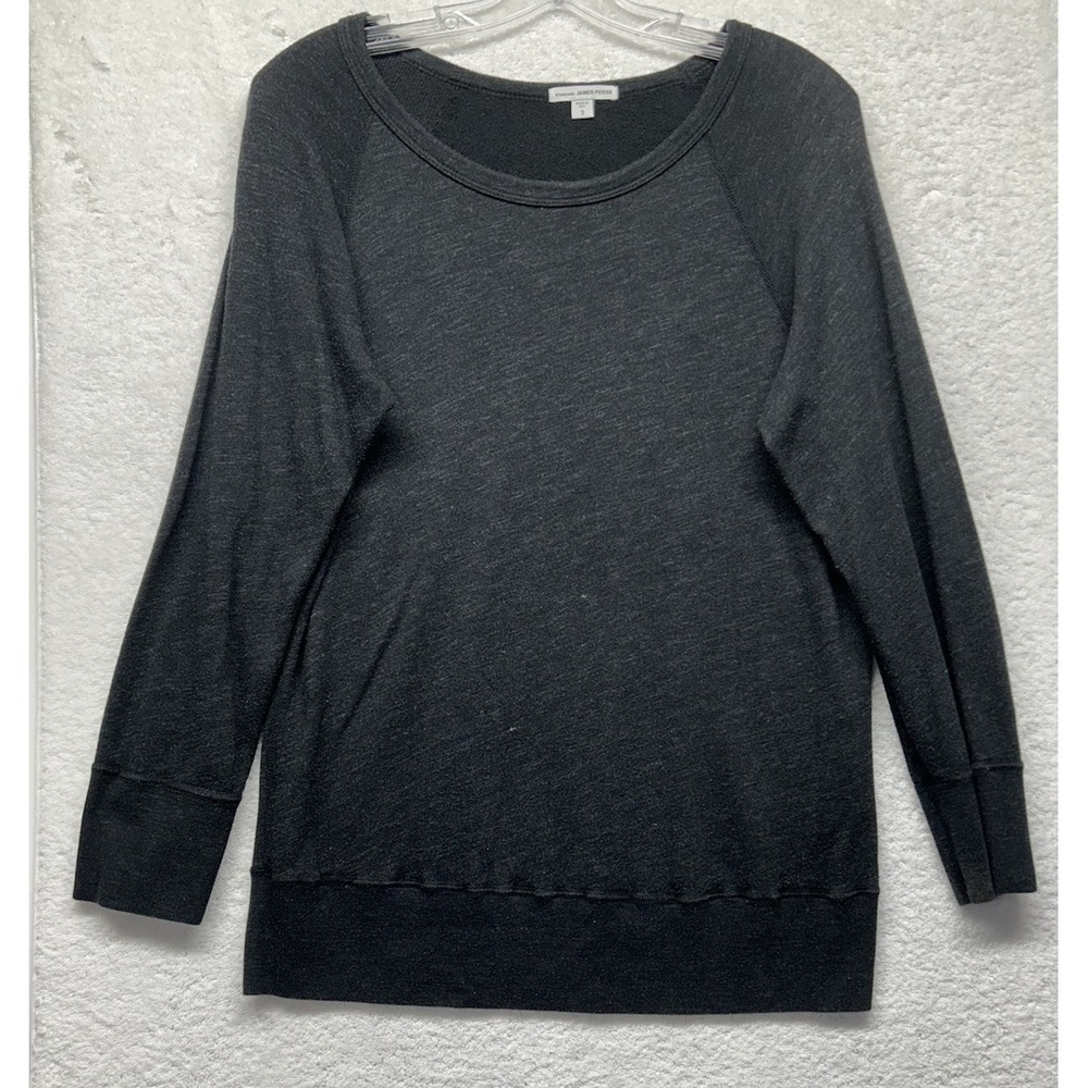 James Perse Womens Size 3 (L) Black Long Sleeve Scoop Neck Pullover Top (L1)